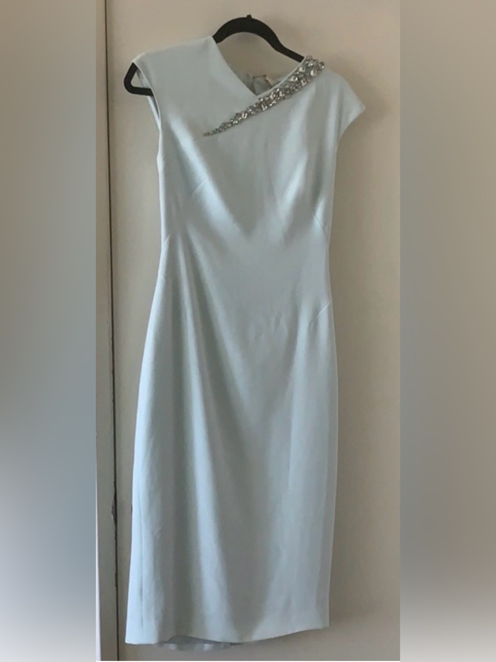 Ted Baker London Light Blue One-Shoulder Midi Dress with Beaded Trim